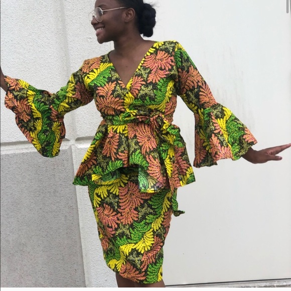 Women African print set of peplum top and sirtk - Picture 3 of 5